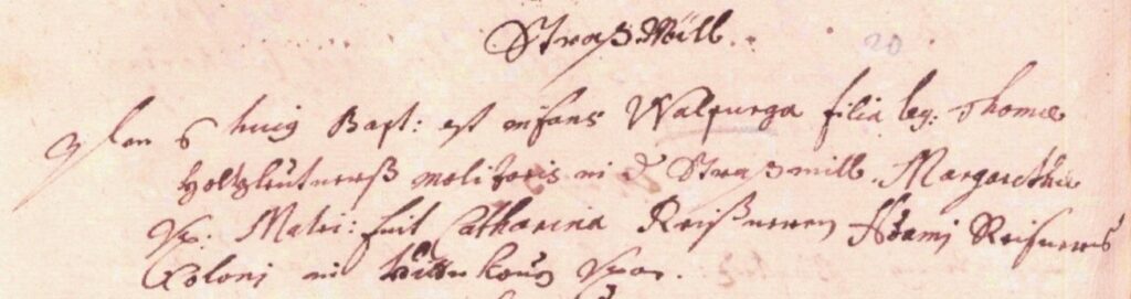 Abb. 12: Taufeintrag für Walburga Holzleitner, geb. am 6.4.1674