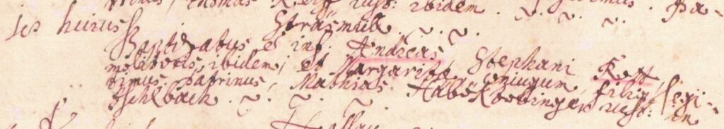 Abb. 13: Taufeintrag für Andreas, Sohn des hiesigen Müllers Stephan Rott vom 14.11.1683