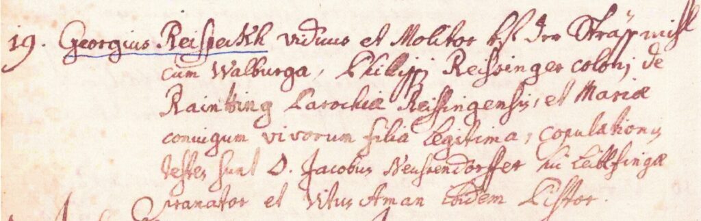 Abb. 17: Zweite Heirat des Witwers Georg Reispeckh I. mit Walburga Reissinger am 19.5.1722