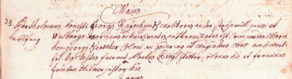 Abb. 19: Trauung Bartholomäus Reisbeck I. mit Maria Kerscher am 25.5.1751