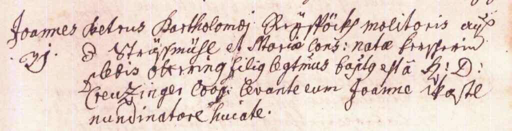 Abb. 20: Taufeintrag für Johannes Peter Reyspöck II. vom 31.1.1764