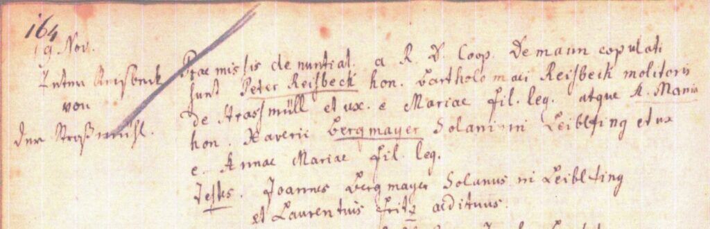 Abb. 21: Heirat Peter Reisbeck am 19.11.1797 mit Anna Maria Bergmayer in Leiblfing