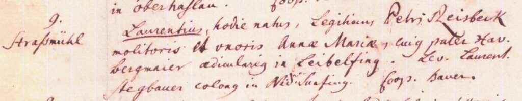 Abb. 22: Taufe von Lorenz Reisbeck am 9.7.1801, Sohn von Peter Reisbeck molitoris und Ehefrau Anna Maria