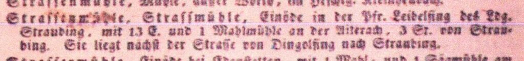Abb. 3: Erwähnung der Strassenmühle, Strassmühle als Einöde in der Pfr. Leiblfing