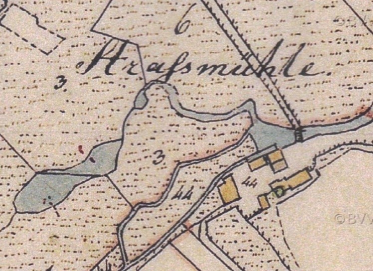 Abb. 4: Straßmühle auf der Flurkarte von 1834 (Ausschnitt) 