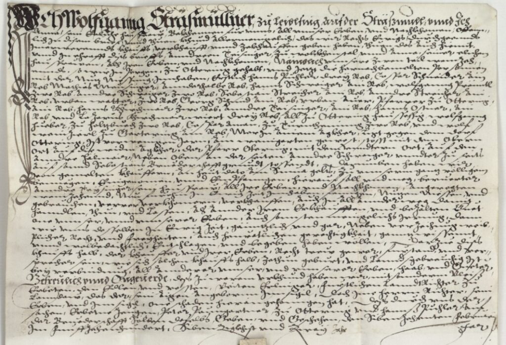 Abb. 8: Verkaufsurkunde des Wolfganng Sträsmüllner und seiner Frau Anna von 1572